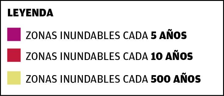 Leyenda de las zonas inundables en la Región