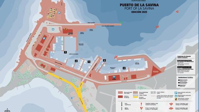 Plano del puerto de la Savina con los muelles diferenciados. | APB