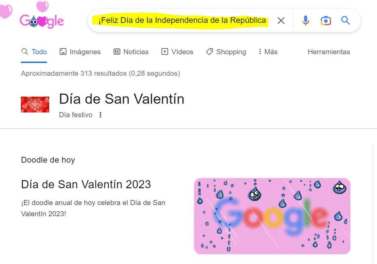 El 'doodle' de Google felicita por error el Día de la Independencia de República Dominicana en San Valentín.
