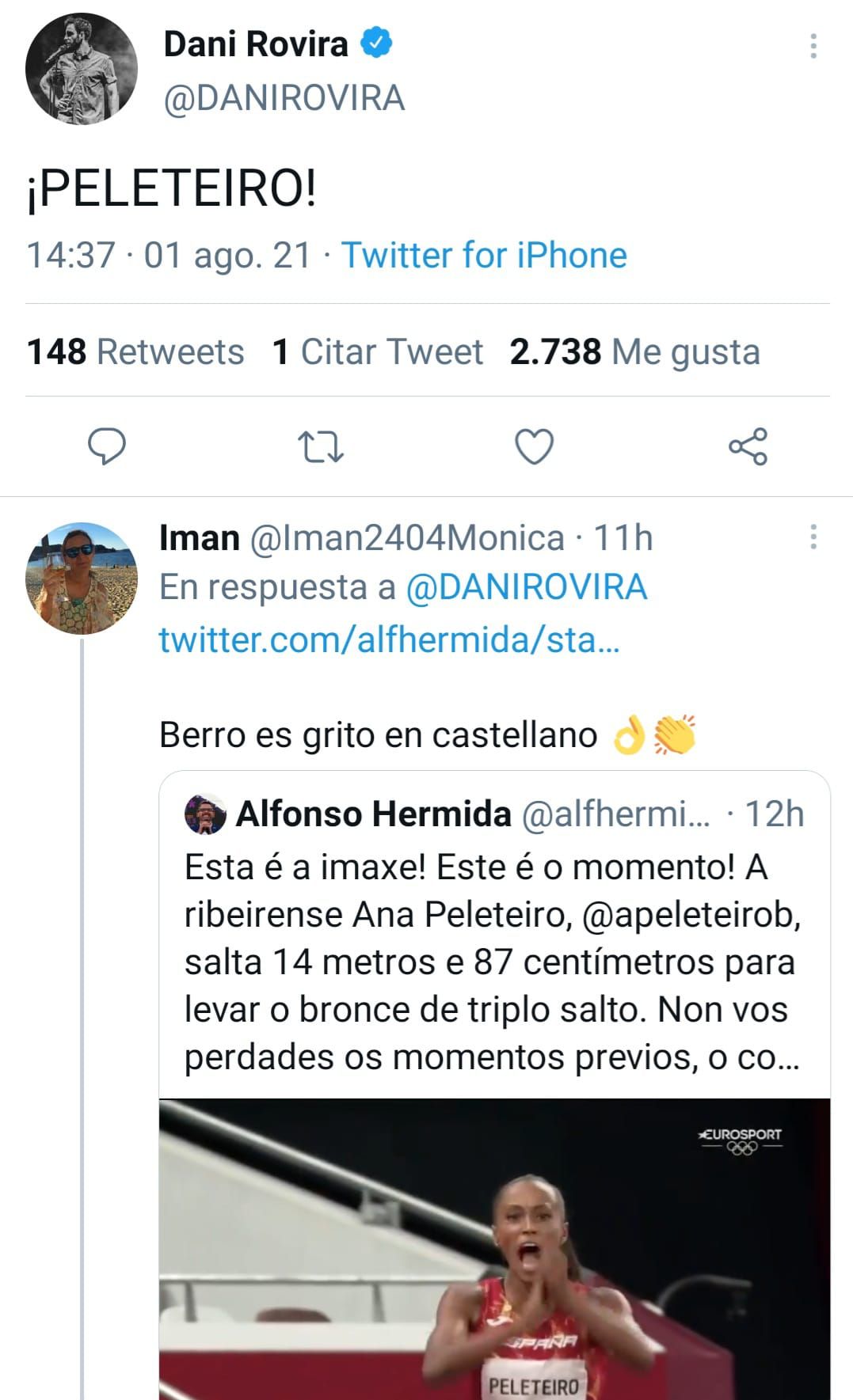 Y así destacó la hazaña de la gallega el actor y humorista Dani Rovira.