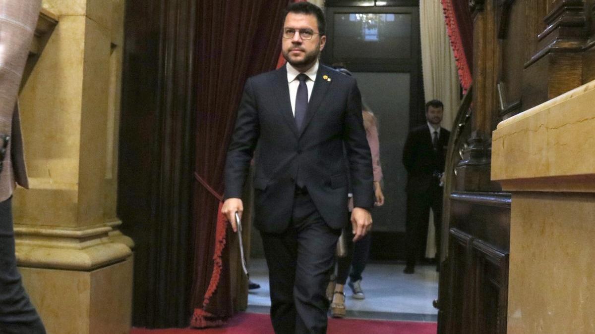 El ’president’ de la Generalitat, Pere Aragonès, este miércoles en el Parlament.