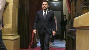 El ’president’ de la Generalitat, Pere Aragonès, este miércoles en el Parlament.