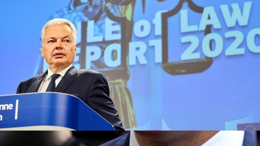 L&#039;eurocomissari de Justícia Didier Reynders durant la roda de premsa de presentació de l&#039;informe sobre l&#039;estat de dret