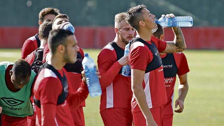 Raíllo, en el centro bebiendo agua, se perderá su primer partido por sanción.