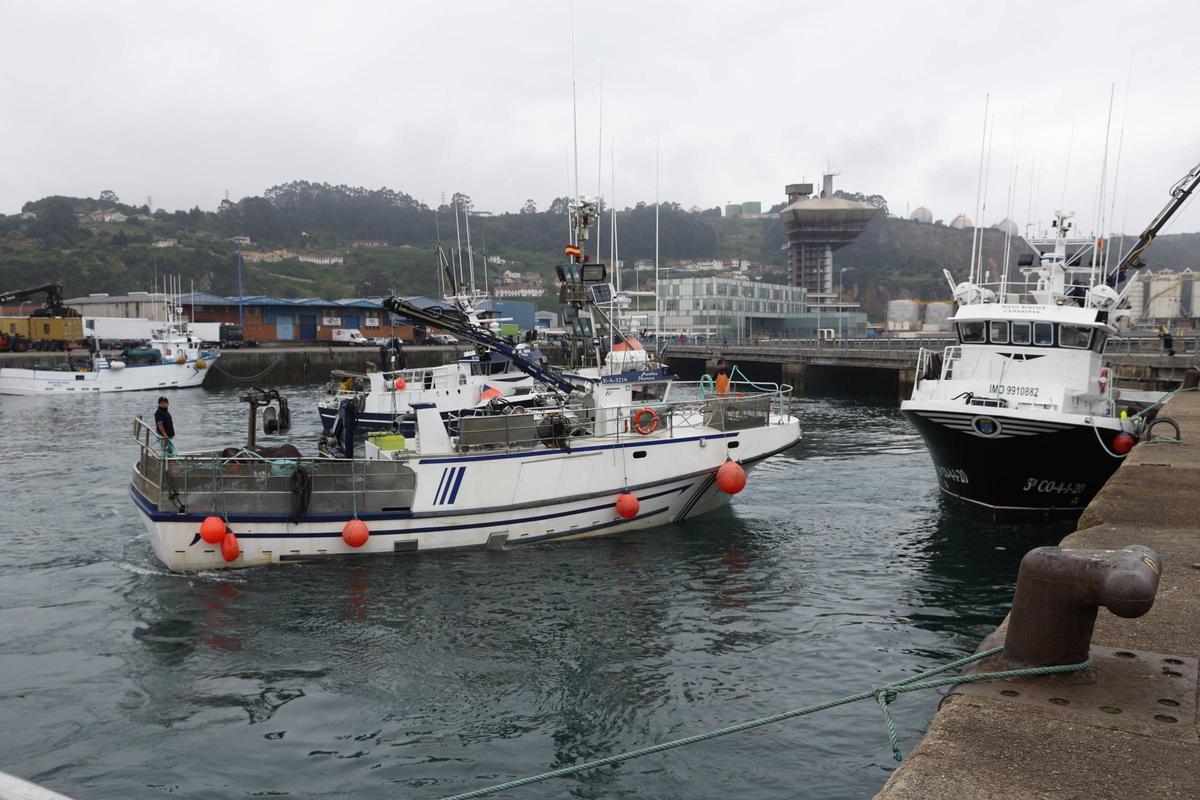Un pesquero llegando al Muelle de Rendiello, en El Musel, para subastar sus capturas en Lonja Gijón.