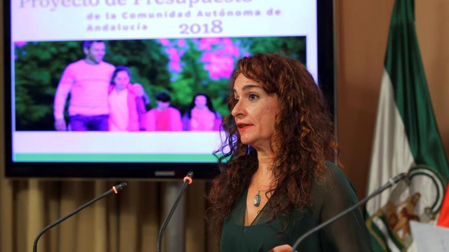 María Jesús Montero, consejera de Hacienda, durante la presentación de los presupuestos.