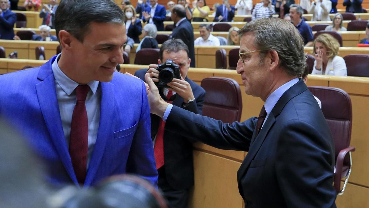 Pedro Sánchez y Alberto Nuñez Feijóo, en el Senado.