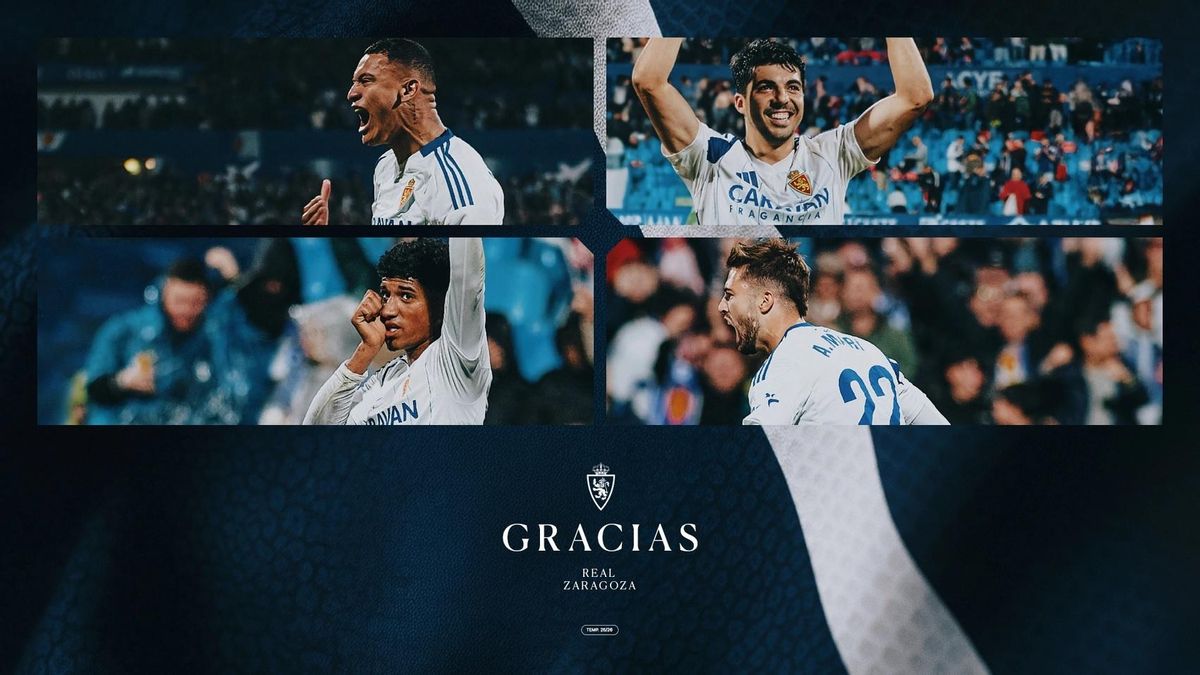 Montaje con el que el Real Zaragoza se ha despedido de Arriaga, Clemente, Ares y Marí.