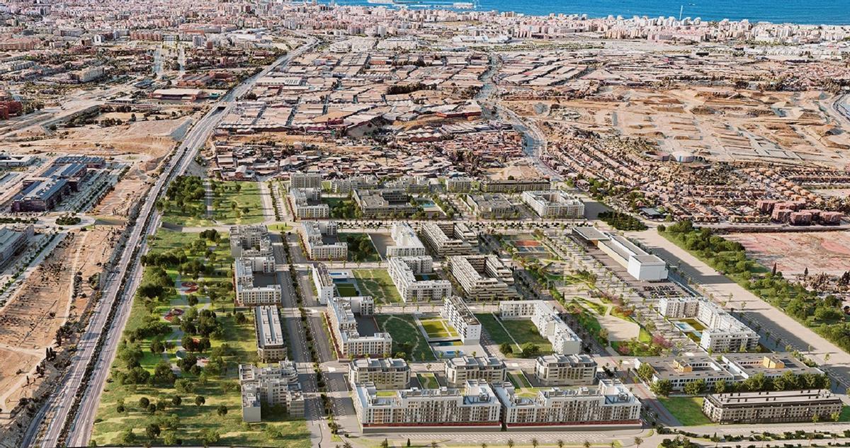 Una imagen aérea con la recreación de Cortijo Merino y el proyecto Creative Homes Bulevar.