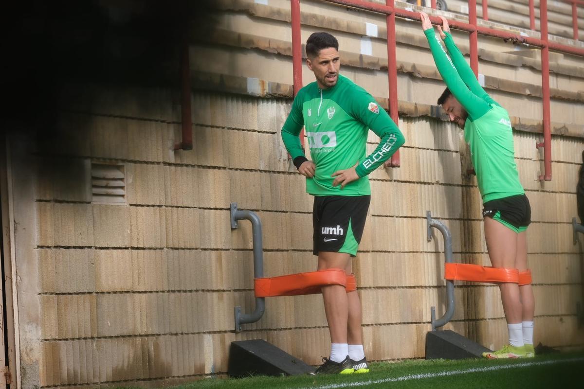 Fidel junto a Josan, durante el entrenamiento de este martes