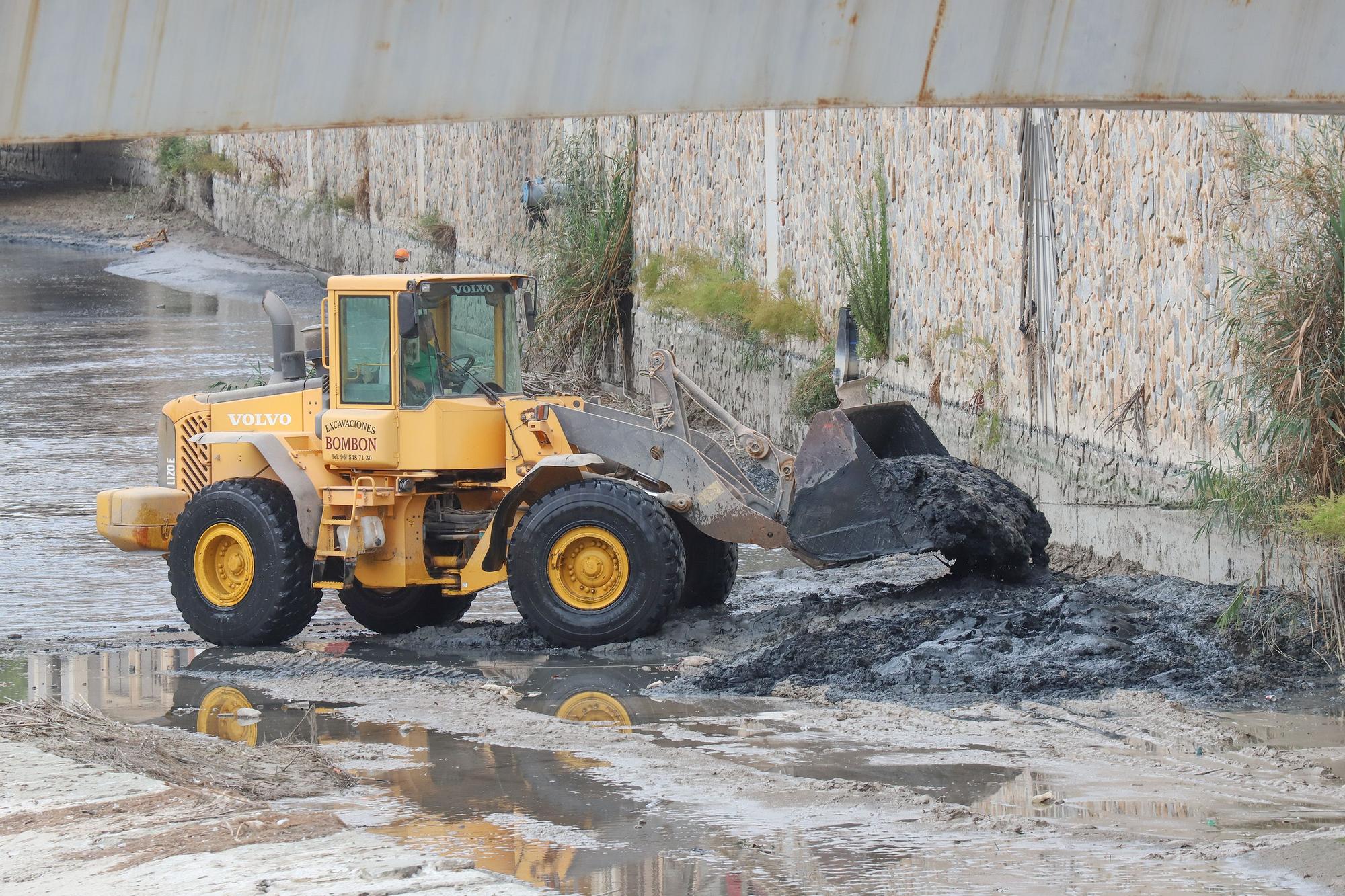 Así está el cauce del río Segura a su paso por Orihuela para retirar la acumulación de lodos