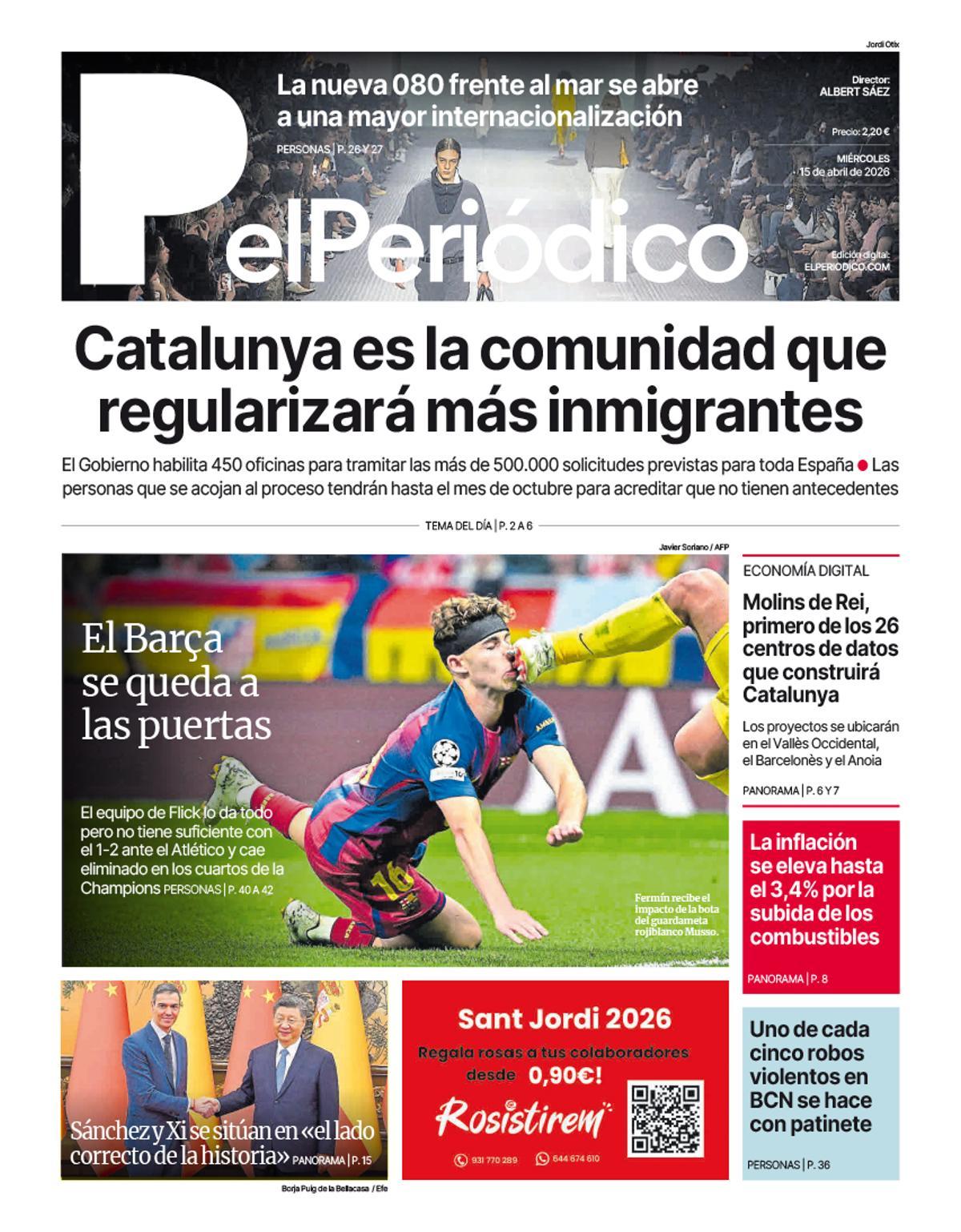 La portada de EL PERIÓDICO del 15 de abril de 2026