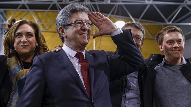Jean Luc Mélénchon, líder de la izquierda francesa, en un acto de En Comú Podem.