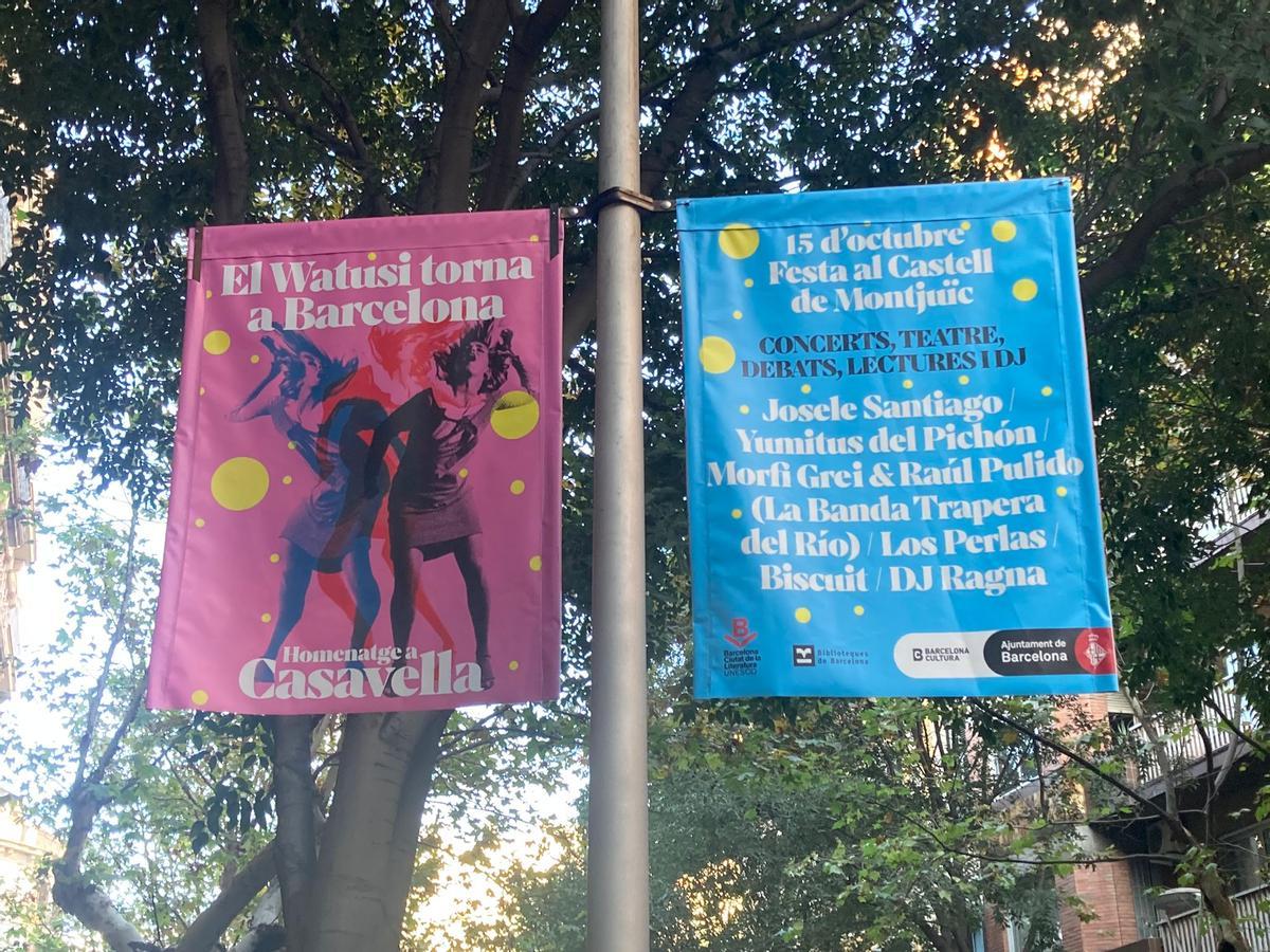 Los carteles del homenaje a Francisco Casavella: 'El Watusi vuelve a Barcelona'.