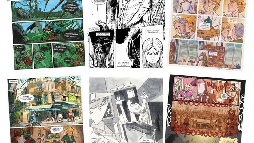 Algunas de las páginas del cómic PAZ | МИР que firman 62 autores.