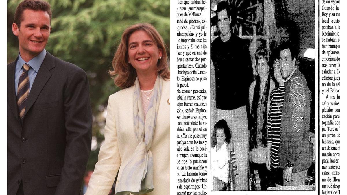 A la izquierda, pedida de mano de la infanta Cristina e Iñaki Urdangarin en el palacio de la Zarzuela, en mayo de 1997. A la derecha, Urdangarin en la bodega de El Perdigón.