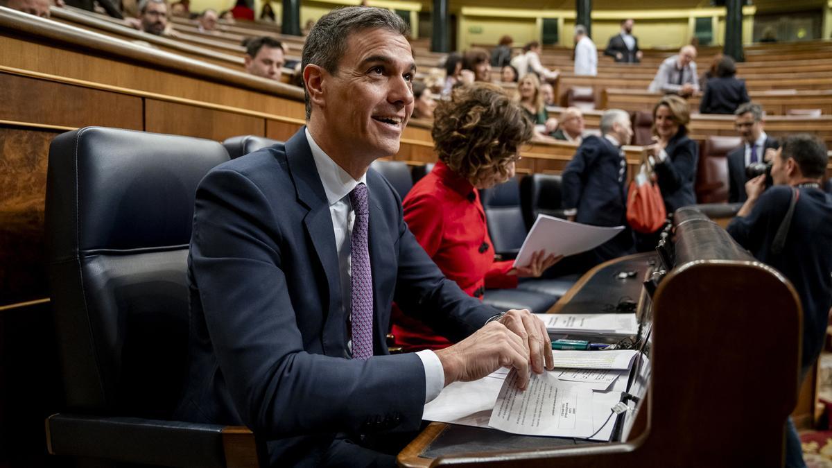 El presidente del Gobierno, Pedro Sánchez, durante la sesión plenaria en el Congreso de los Diputados, a 21 de febrero de 2024, en Madrid (España).