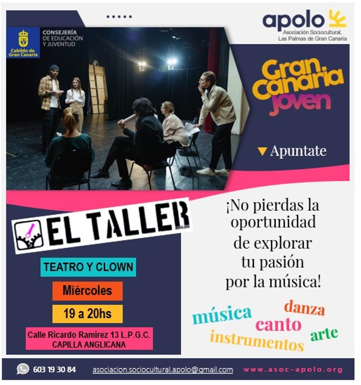 Cartel con información sobre los talleres de la Asociación Apolo y su proyecto 'Pibes Conectades'