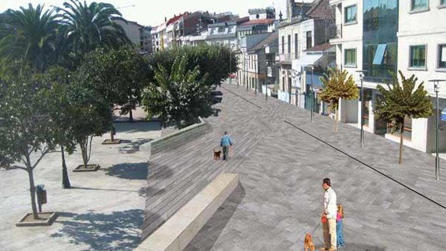 Recreación virtual de una zona de la Praza do Concello.