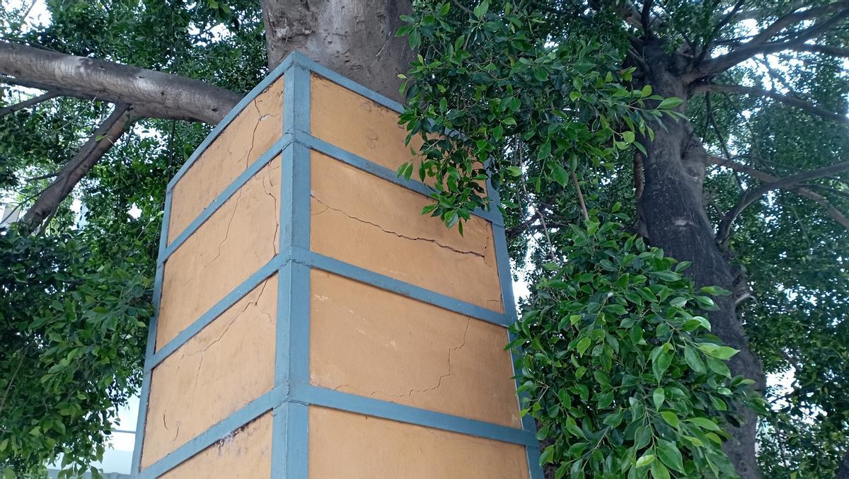 Detalle de la 'muleta' del ficus de la Explanada de la Estación, hace unos días.