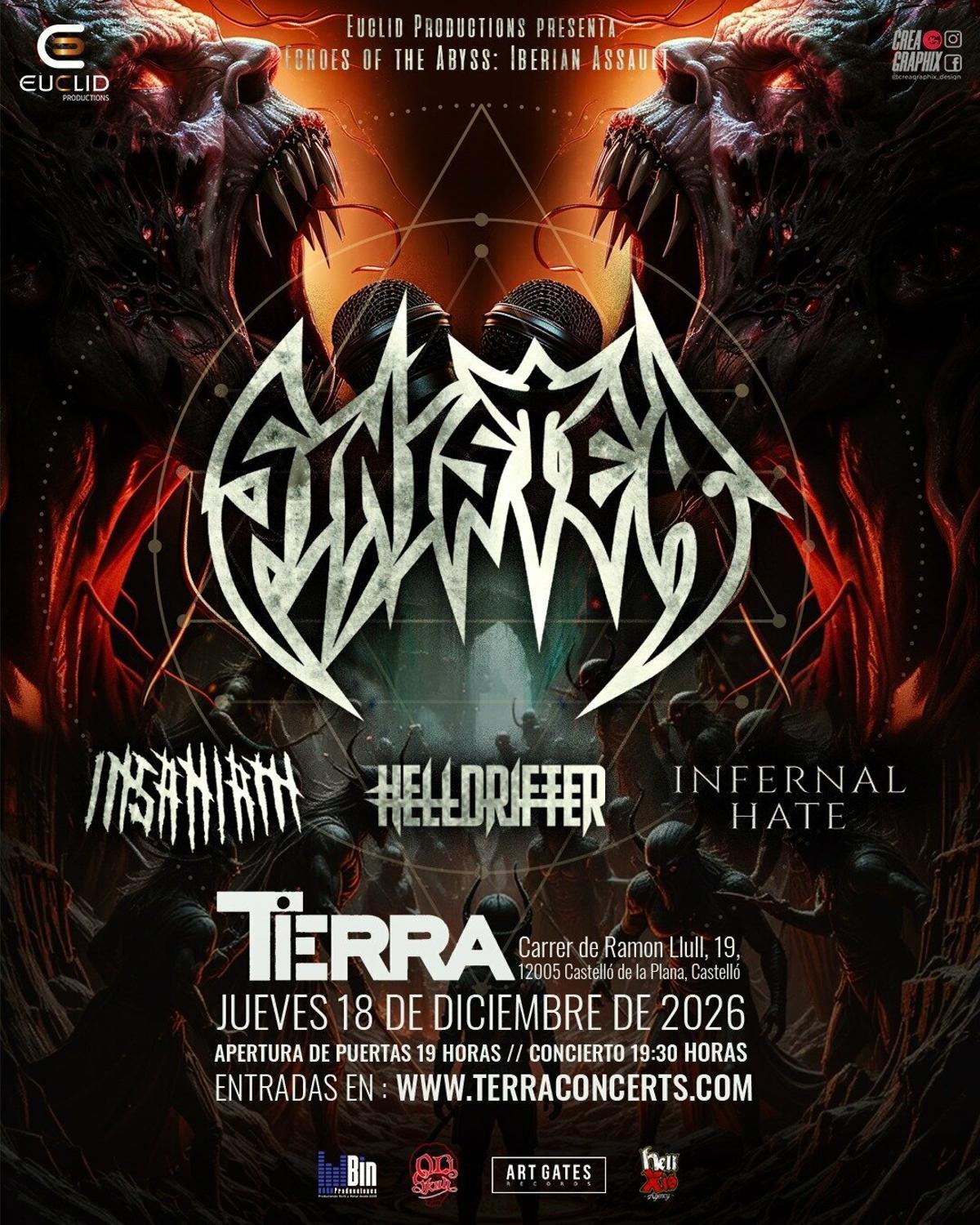 Cartel del concierto metal que tendrá lugar en el pub Terra de Castelló esta semana.