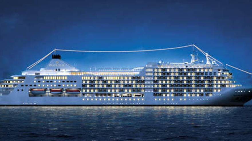 Das neue Kreuzfahrtschiff &quot;Silver Sea&quot; bei Nacht.