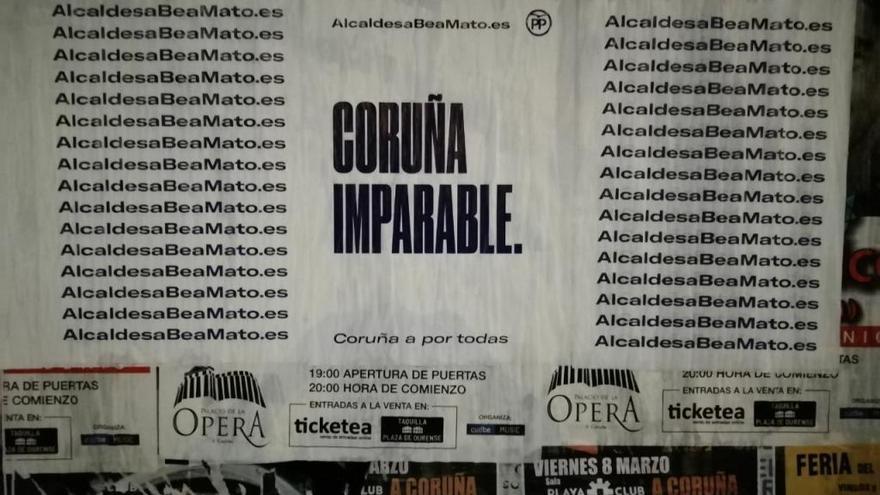 Cartel de la campaña &#039;Coruña imparable&#039;, pegado esta madrugada en la calle San Andrés.