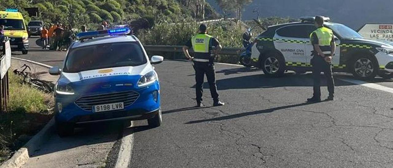 Operativo de la Policía Local y de la Guardia Civil en las inmediaciones del cruce del Ingenio de Santa Lucía.