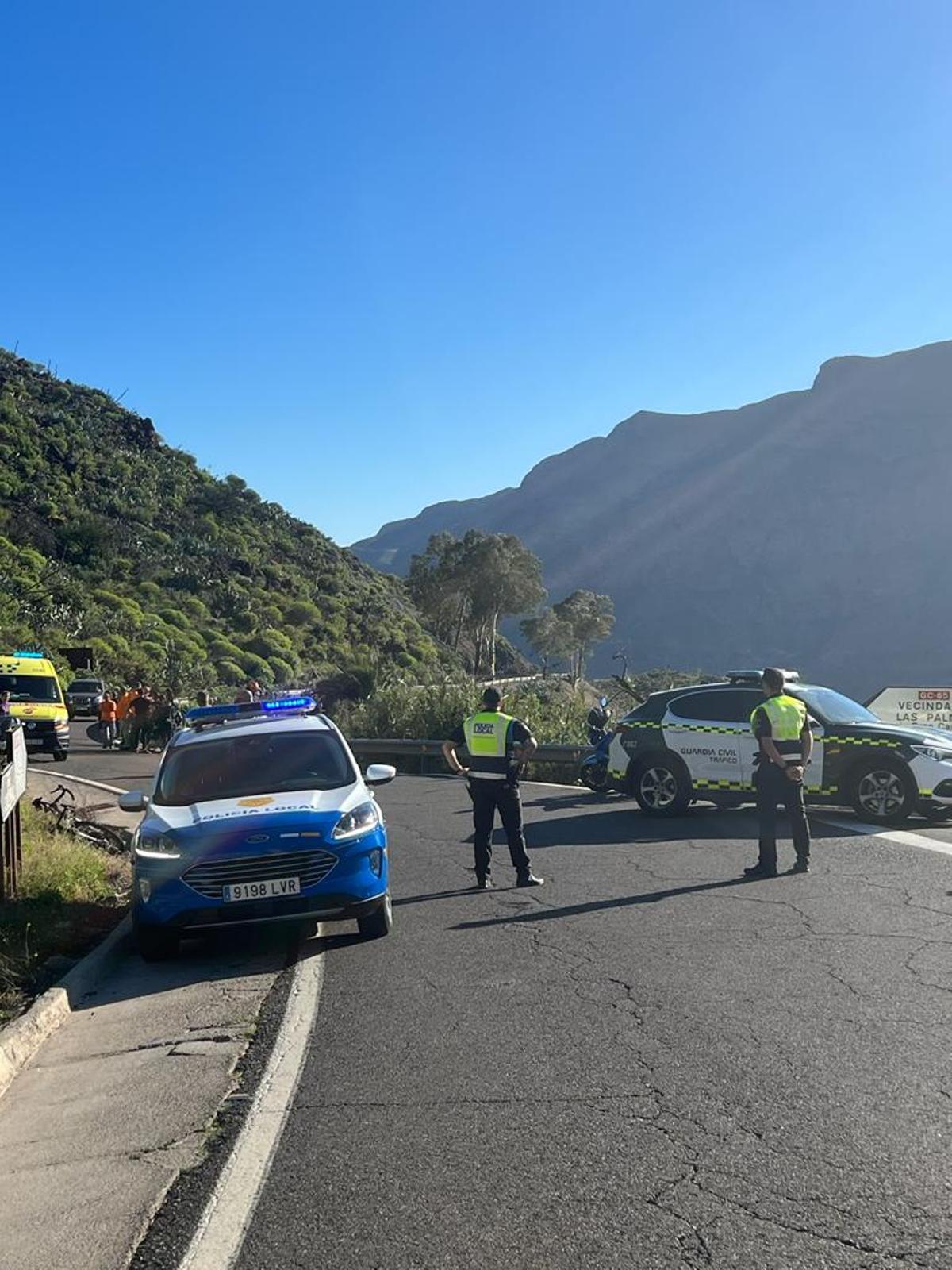 Operativo de la Policía Local y de la Guardia Civil en las inmediaciones del cruce del Ingenio de Santa Lucía.