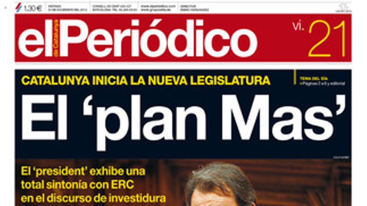 La portada de EL PERIÓDICO (21-12-2012).