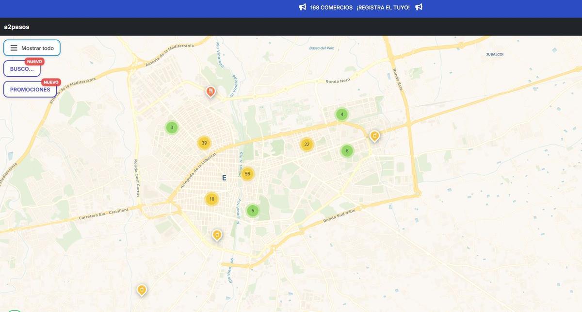 Mapa digital donde se pueden ir localizando los distintos establecimientos de Elche y pedanías