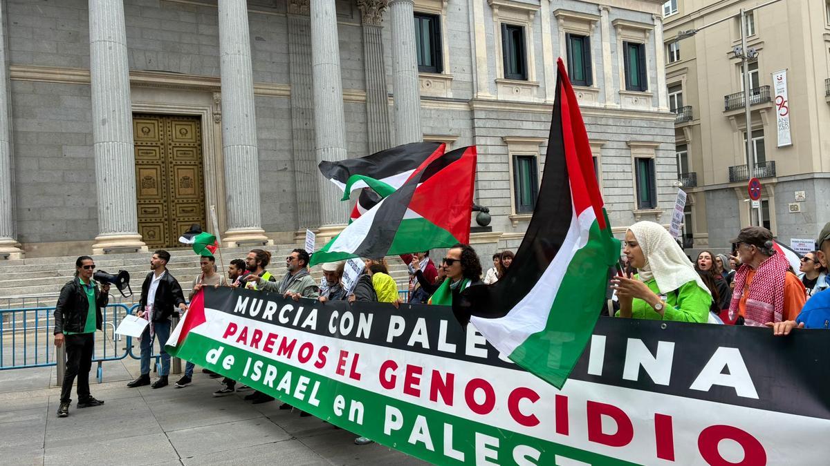 La marcha a favor de Palestina, a su paso por el Congreso de los Diputados.