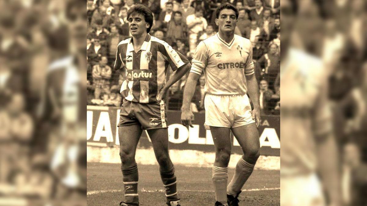 Espinosa, en un duelo como celeste ante el Sporting de Gijón.