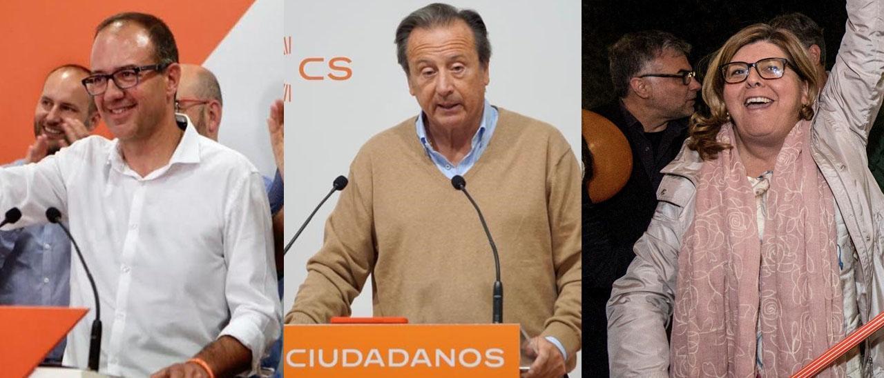 Los tres líderes de Ciudadanos en los últimos ocho años: Cayetano Polo (2019), Fernando Baselga (2023) y María Victoria Domínguez (2015-2019).)