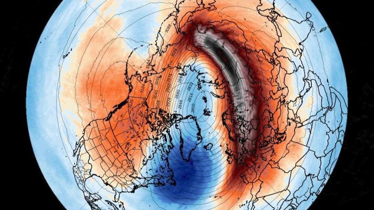 Anomalía de temperaturas causada por una perturbación del vórtice polar