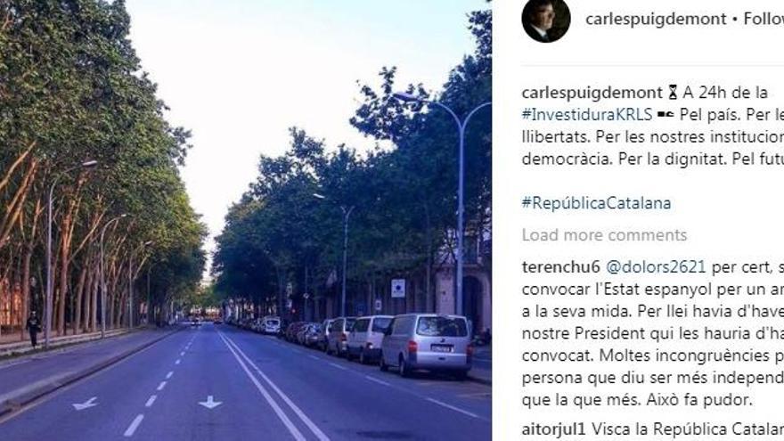Publicació de Carles Puigdemont a Instagram.