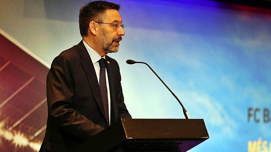 Josep Maria Bartomeu, durant la compareixença de premsa d&#039;ahir.