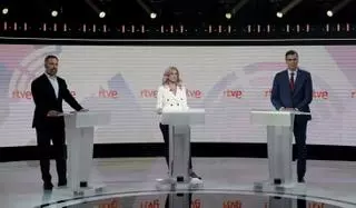 Mentiras y medias verdades del debate electoral a tres de Sánchez, Abascal y Díaz