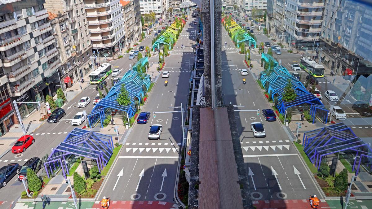 Vista de las rampas mecánicas de la Gran Vía de Vigo.