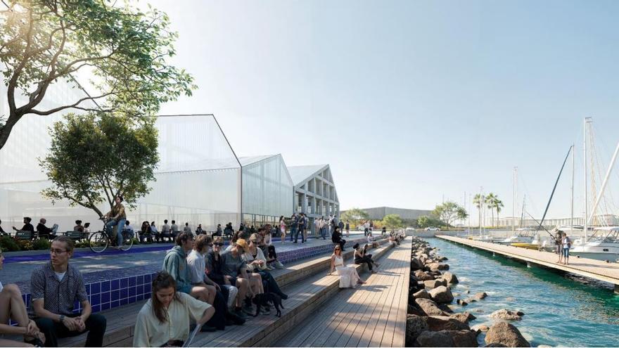 Figuración de la zona comercial y de oficinas prevista en la Marina de València