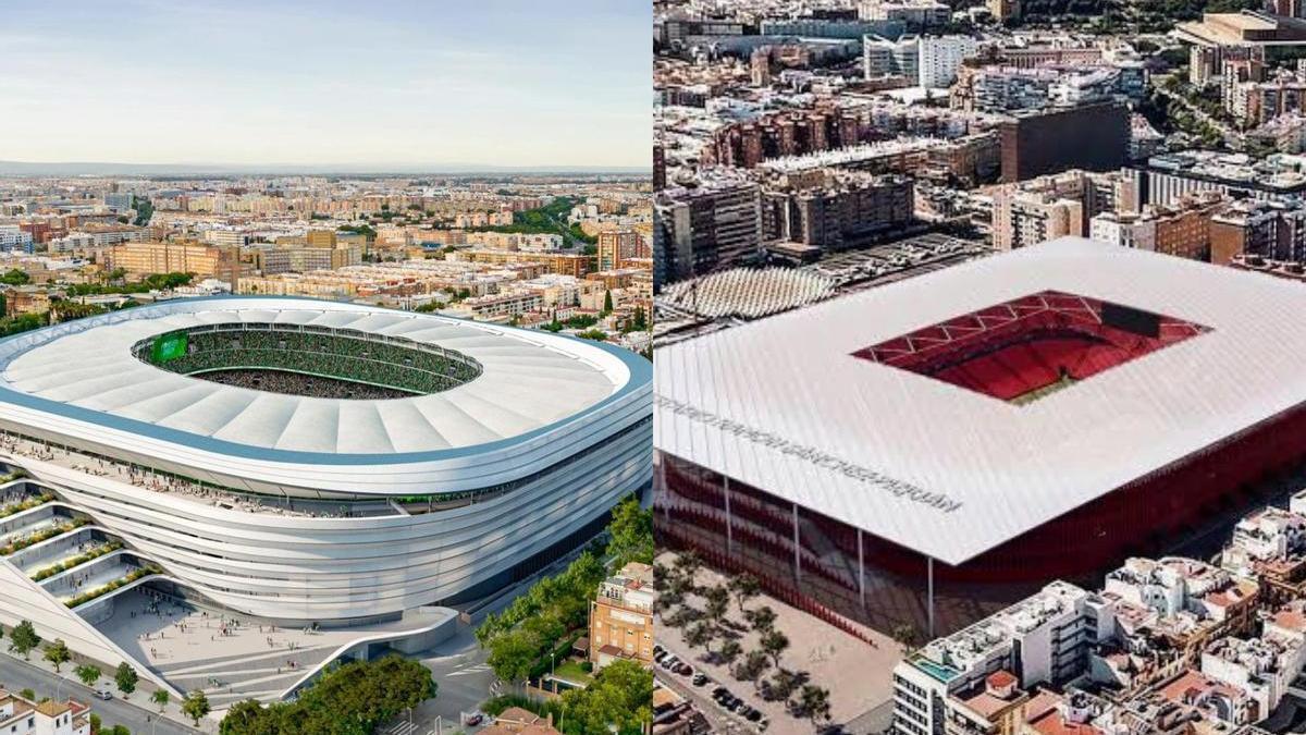 Recreaciones del Benito Villamarín y el Sánchez-Pizjuán tras sus reformas, los nuevos estadios del Real Betis y el Sevilla