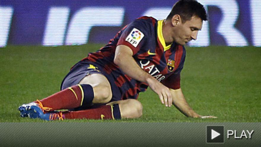 Messi, tras caer lesionado.