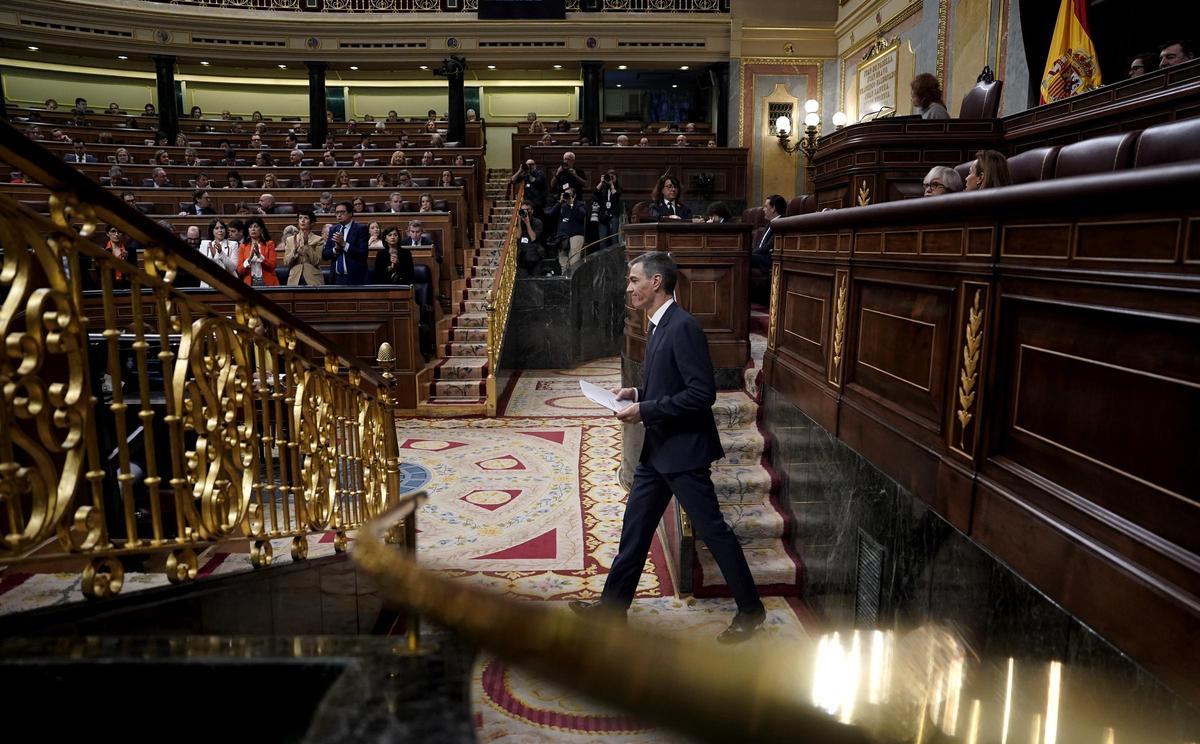 Pedro Sánchez, durant la seva compareixença en el Congrés dels Diputats.