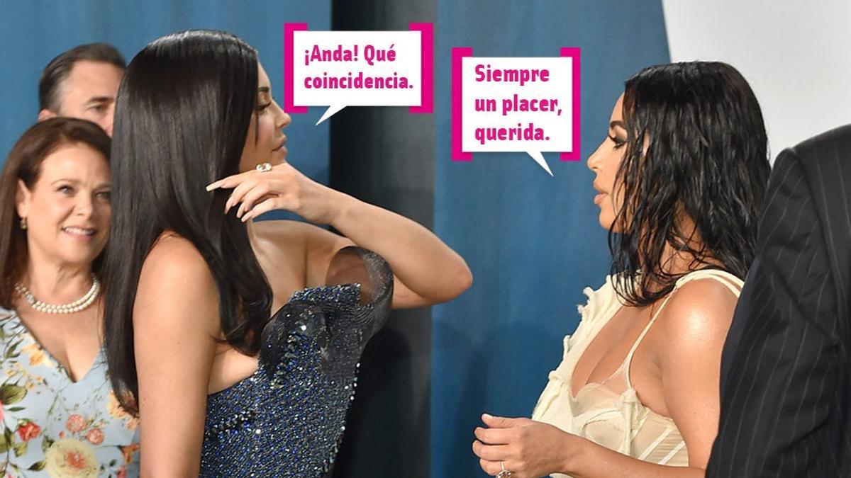 Kylie Jenner y Kim Kardashian en el photocall de Vanity Fair en los Oscar 2020