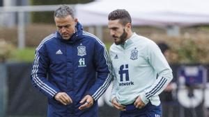 Koke y Luis Enrique, en un entrenamiento con la Selección | EFE