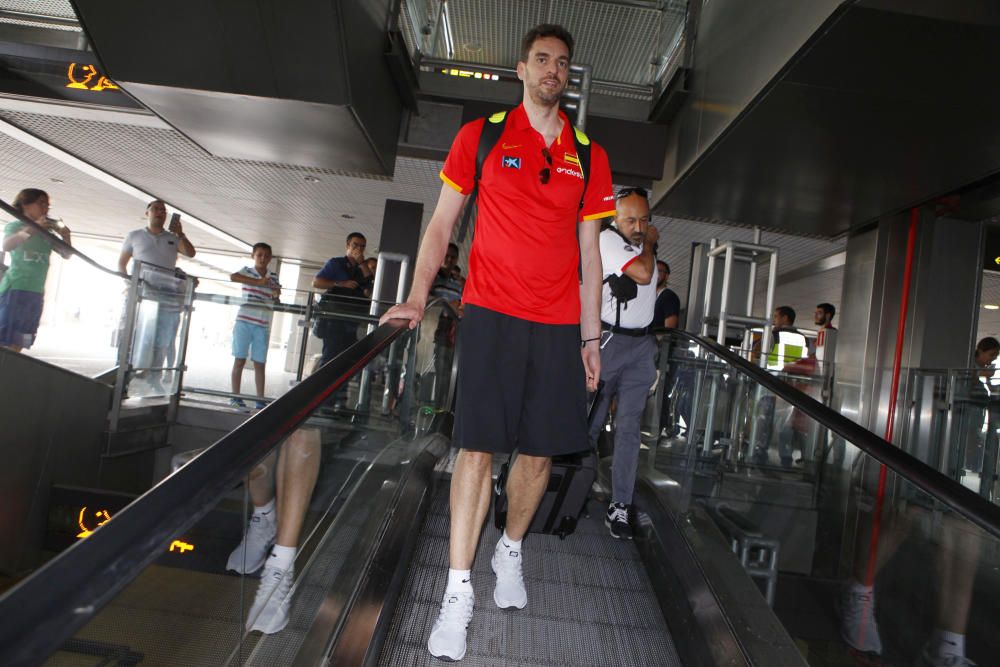 Las estrellas del combinado español fueron recibidas por los aficionados en el aeropuerto de la Costa del Sol, a donde también llegó la selección lituana con el excajista Kuzminskas