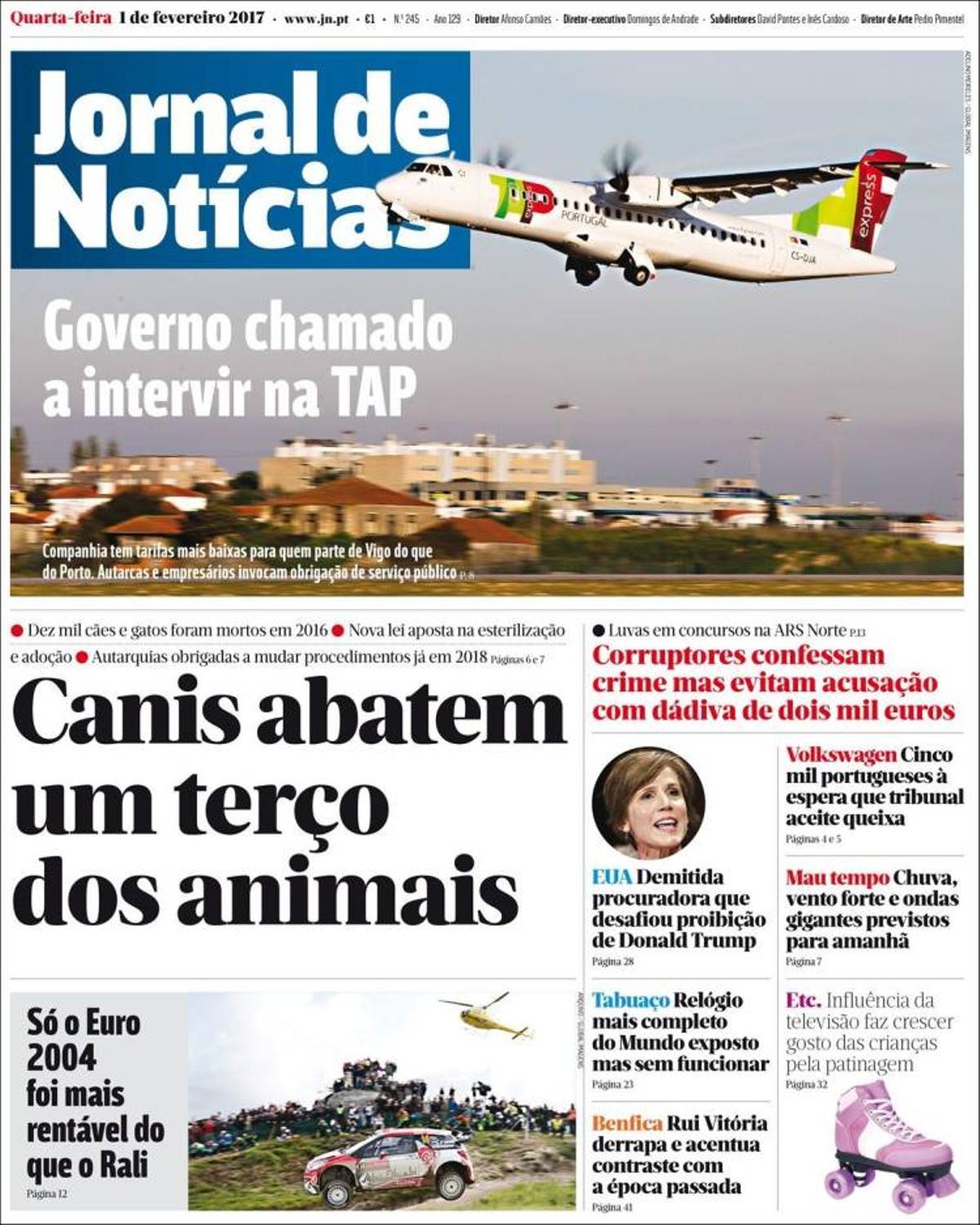 Portada del diario "Jornal de Noticias" en la que por segundo día consecutivo cargaba contra TAP por operar en el aeropuerto de Vigo