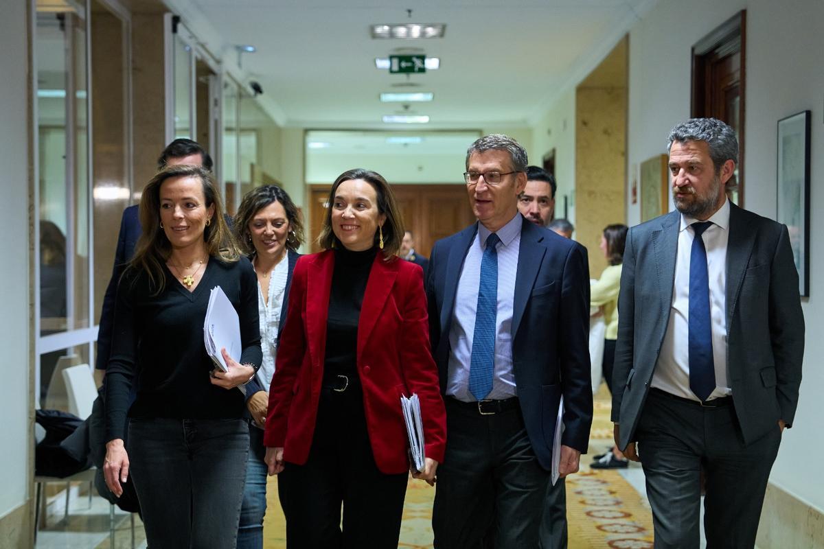 Feijóo junto a Gamarra y otros diputados en el Congreso.
