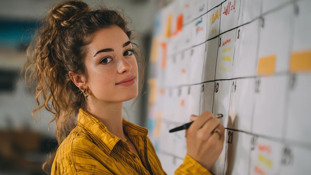 Trabajadora planificando en un calendario