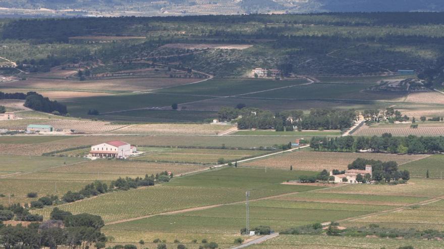 Campos, caminos y masías diseminadas en la zona dels Alforins, por donde discurrirá la ruta ciclopeatonal.